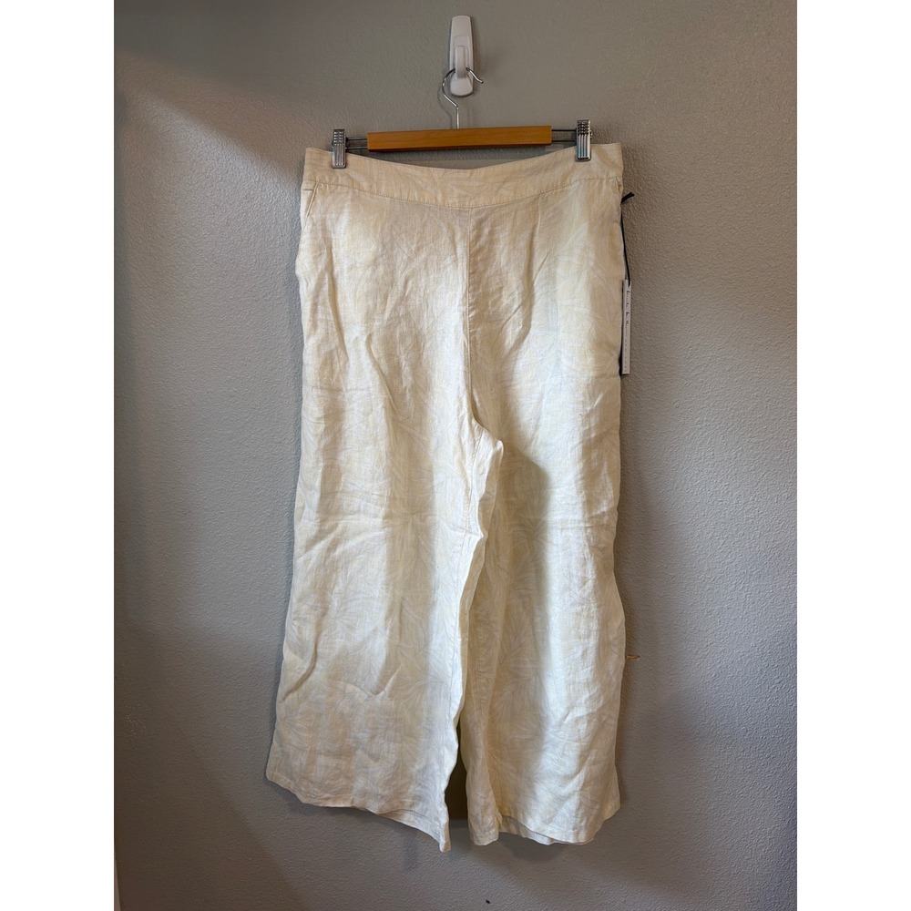 Nicole‎ Miller Wide Leg Pants Womens XL Cream 100% Linen Leaf Print NWT